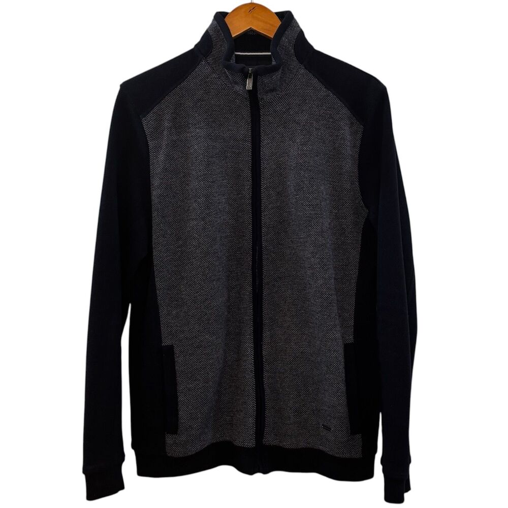 Ragman Full Zip Up Knit Sweater Navy Blue Size Large